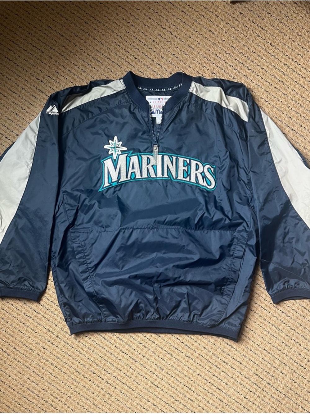 USED Vintage Majestic Seattle Mariners Kid’s Windbreaker Pullover Jacket Navy